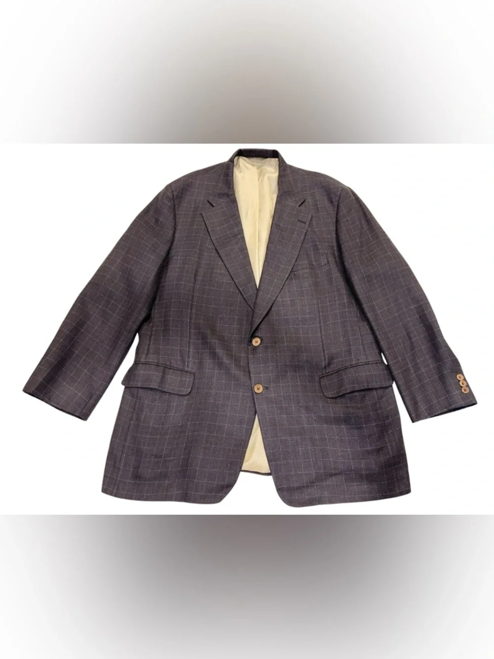Vintage 80s Paul Stuart Blazer Men’s Silk Wool Blend Navy Check Sport Coat 50LT